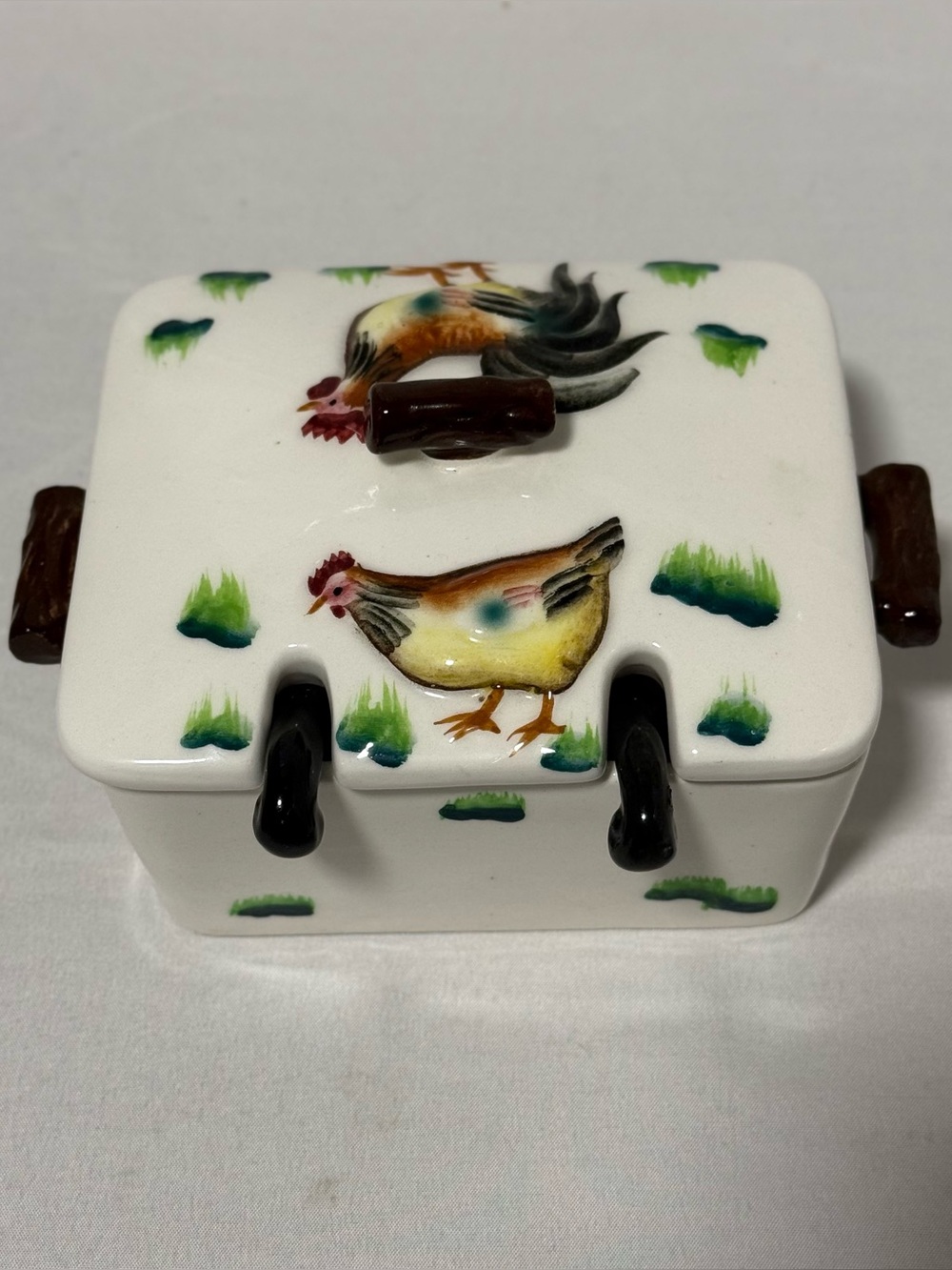 Vintage Farmhouse Rooster Divided‎ Serving Dish with Lid & Spoons - Japan